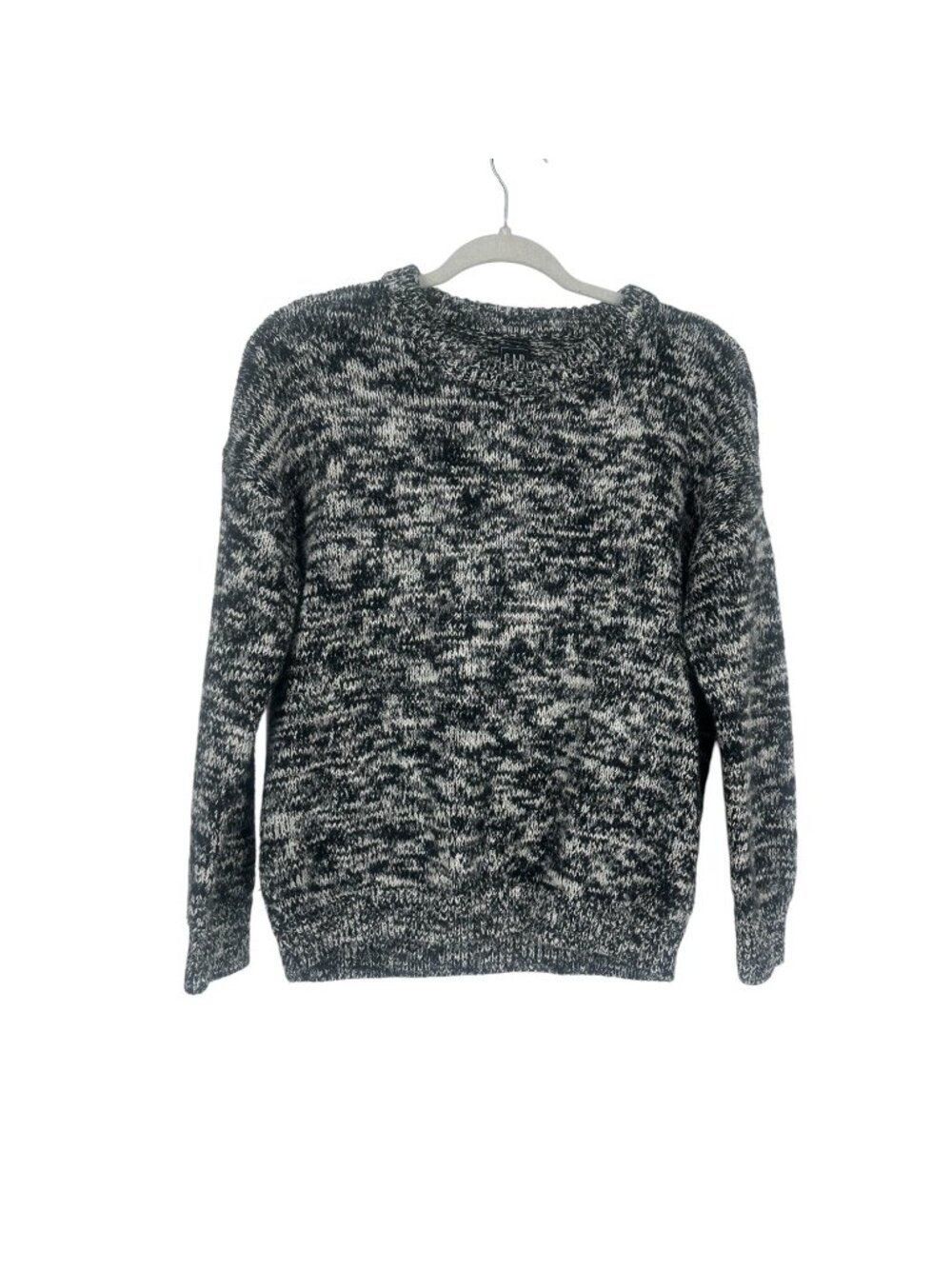 GAP Sweater Women's Small Tall Black Grey Marled Knit Salt-and-Pepper Crewneck